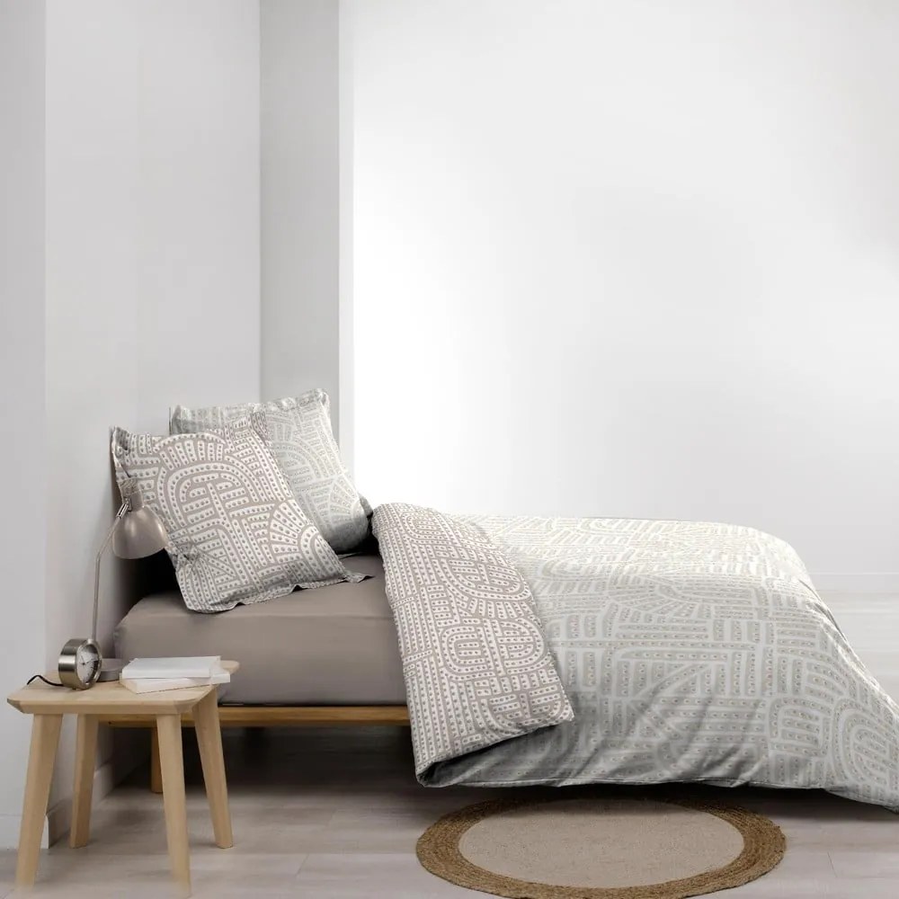 Set copripiumino e federa bianco/beige in percalle di cotone per letto matrimoniale ed esteso 240x220 cm Eliot – douceur d'intérieur