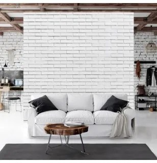 Carta da parati - Snow Brick - Pattern Imitating a Brick Wall in White Premium 250x175