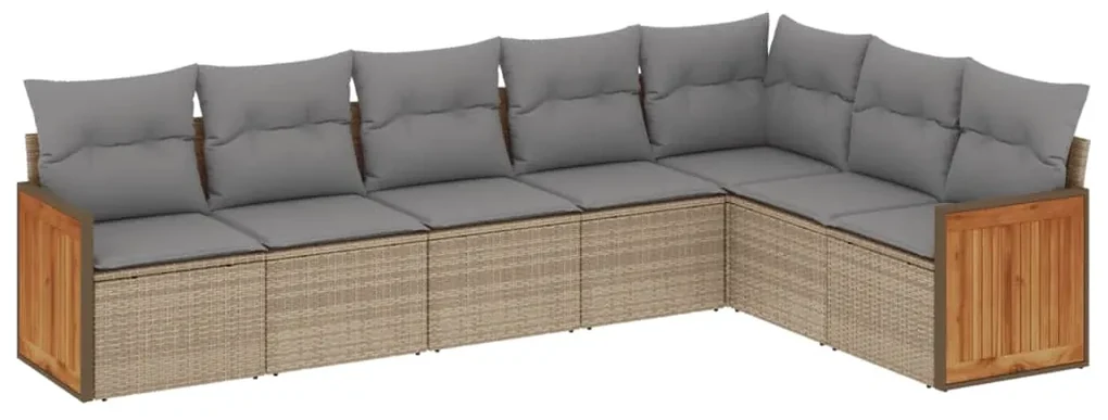 Set divani da giardino 7 pz con cuscini beige in polyrattan