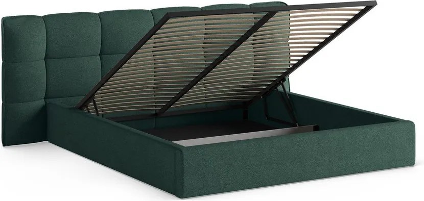 Letto matrimoniale imbottito verde scuro con contenitore con rete inclusa 180x200 cm Eric – Micadoni