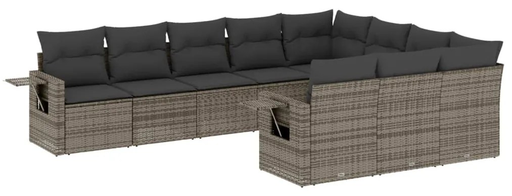 Set Divano da Giardino 10 pz con Cuscini Grigio in Polyrattan