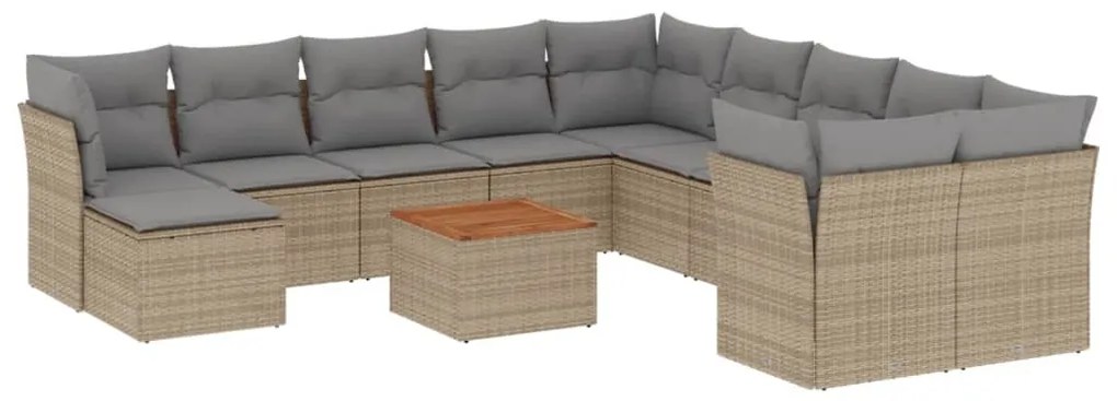 Set Divano da Giardino 12 pz con Cuscini Beige Misto Polyrattan