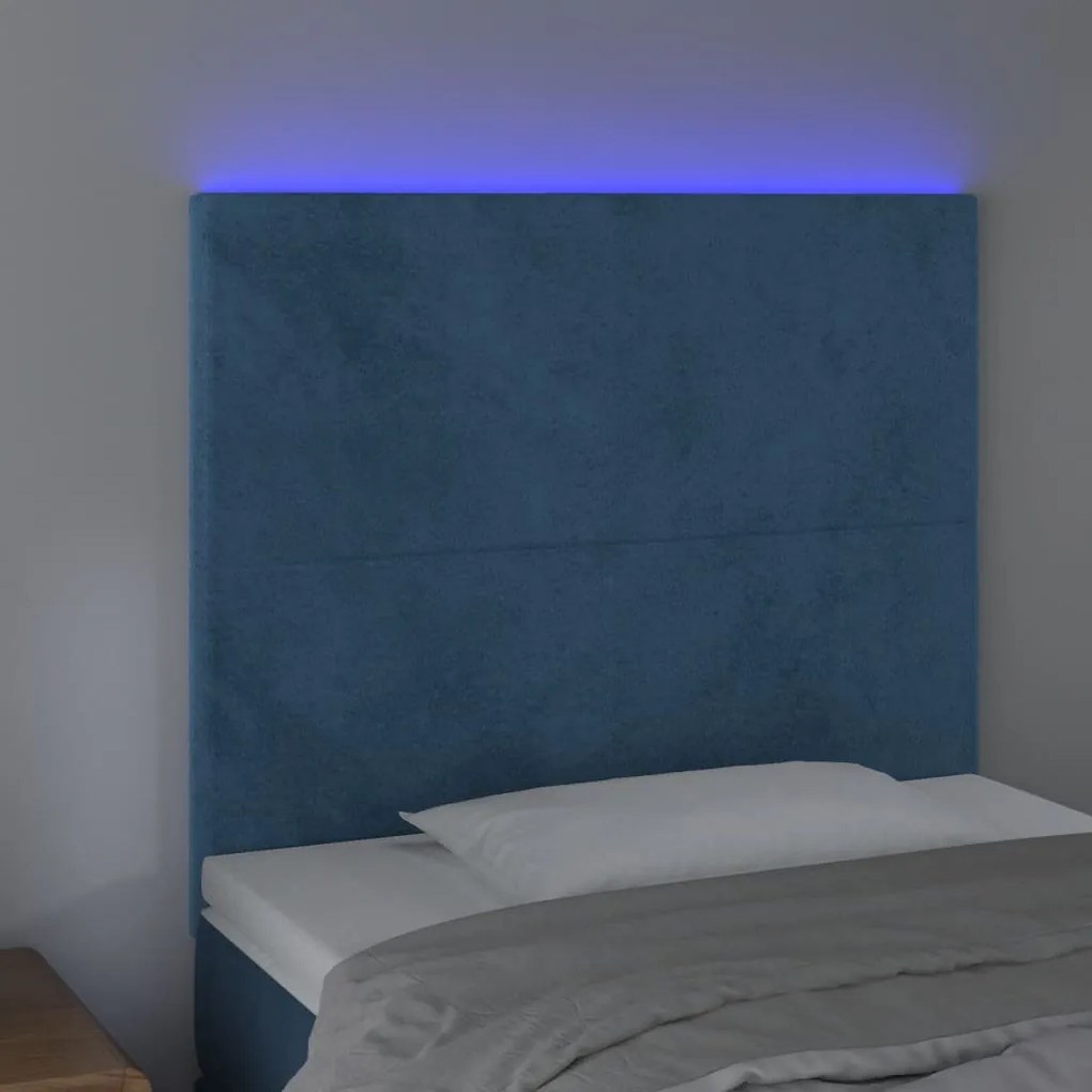 Testiera a led blu scuro 100x5x118/128 cm in velluto