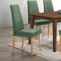 Sedia imbottita con struttura in legno rovere e tessuto verde Tim