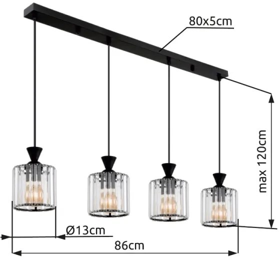Globo 15742-4 - Lampadario a sospensione con filo JORDANA 4xE27/60W/230V nero