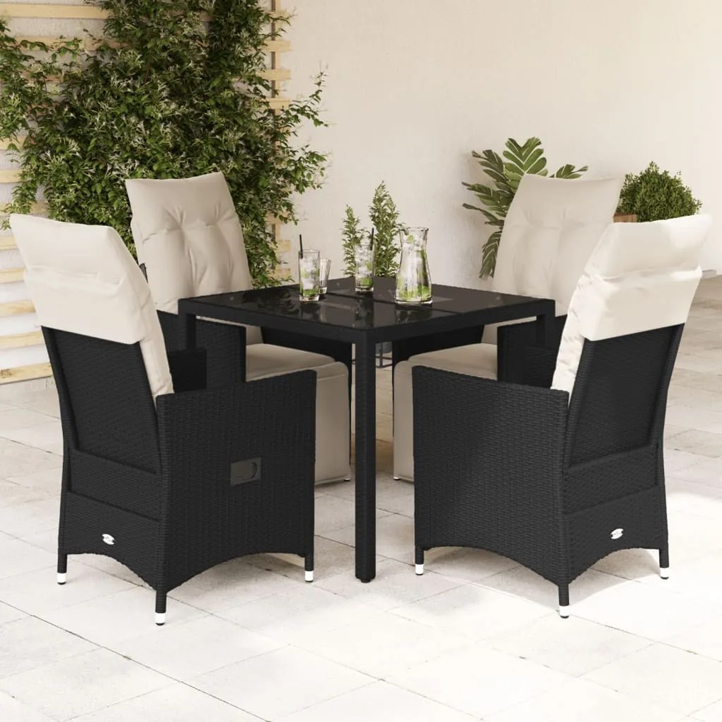Set Da Pranzo Da Giardino 5 Pz Nero Con Cuscini İn Polyrattan /