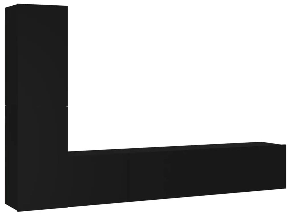 Set mobili porta tv 4 pz nero in legno multistrato