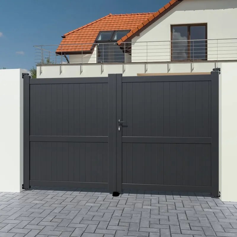 Cancello manuale a braccio articolato e a martinetto GARDENGATE Matisse battente  in alluminio, apertura a destra, L 350 x H 179.6 cm, di colore grigio antracite
