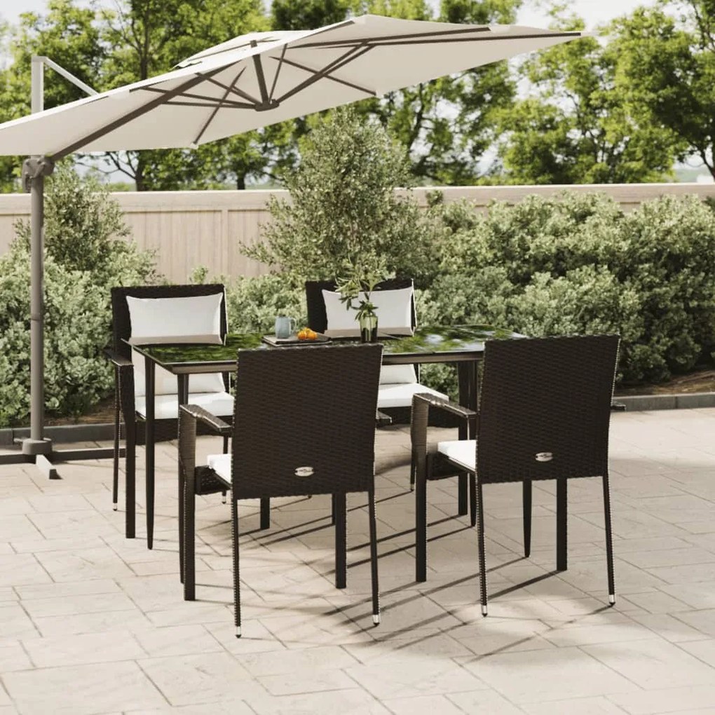 Set da pranzo da giardino 5 pz nero con cuscini in polyrattan