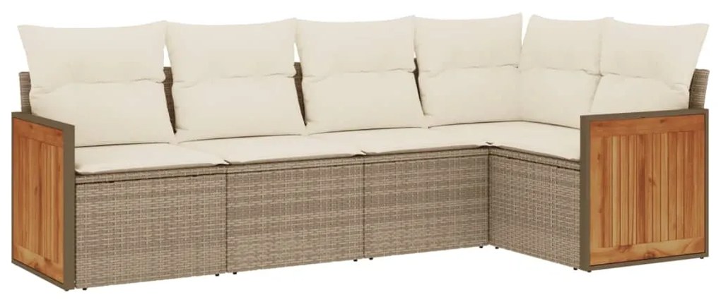 Set Divano da Giardino 5 pz con Cuscini Beige in Polyrattan