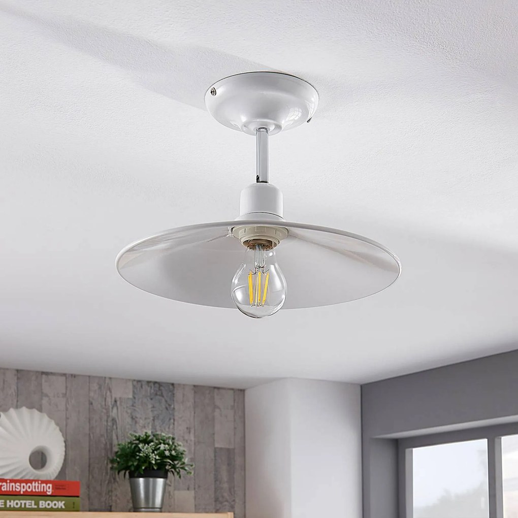 Plafoniera soffitto Phinea Lindby, dimmerabile, Bianco / Opale, Soggiorno / Sala da pranzo, Metallo, Vintage, Plafoniera