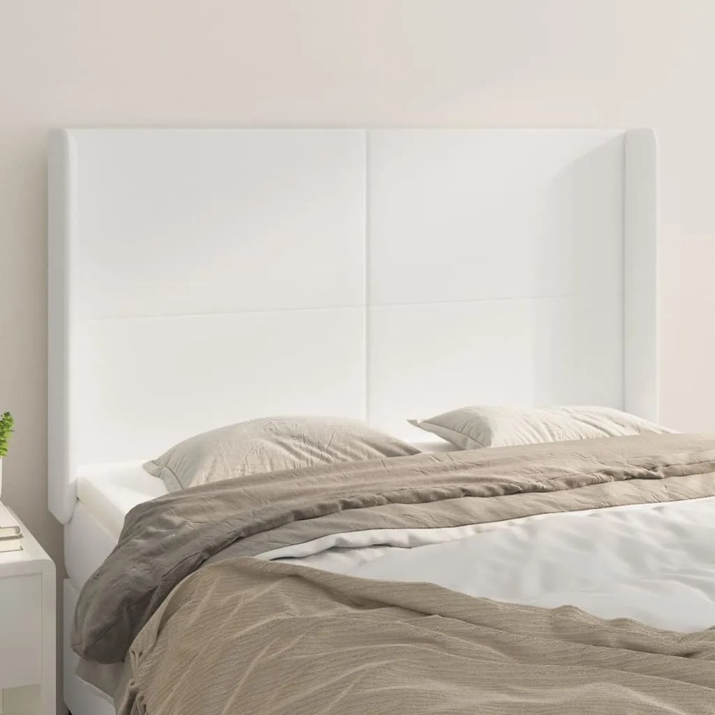 Testiera Ad Orecchio Bianco 147x16x118/128 Cm İn Similpelle /