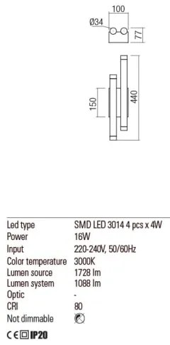 Redo 01-2034 - Applique a LED MADISON 4xLED/4W/230V rame