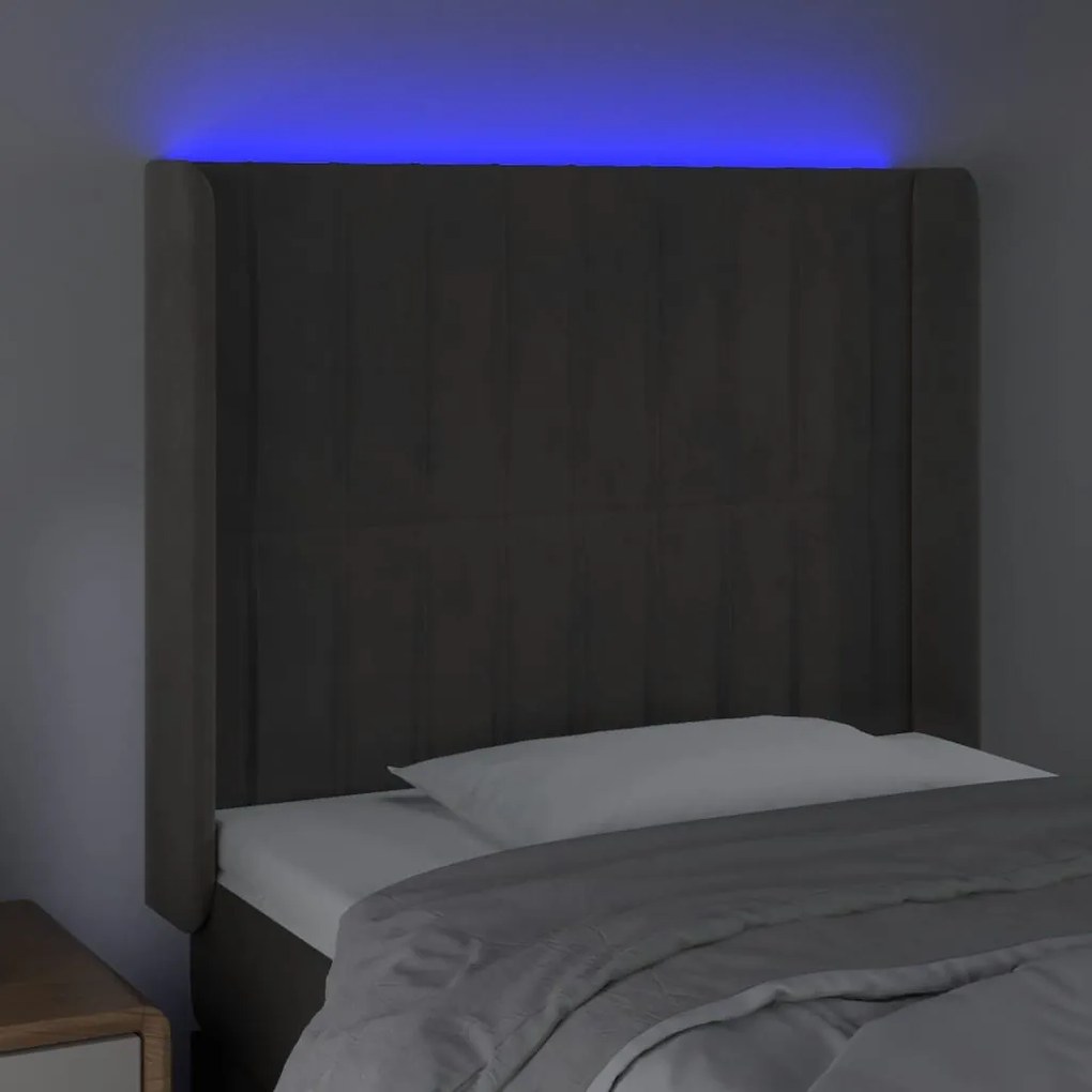 Testiera a led grigio scuro 103x16x118/128cm in velluto