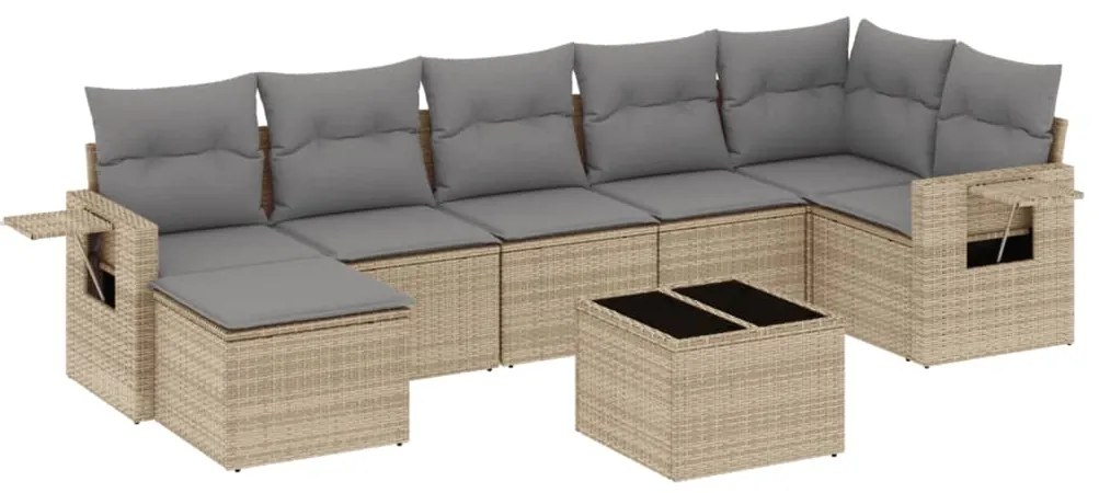 Set divano da giardino 8 pz con cuscini beige in polyrattan