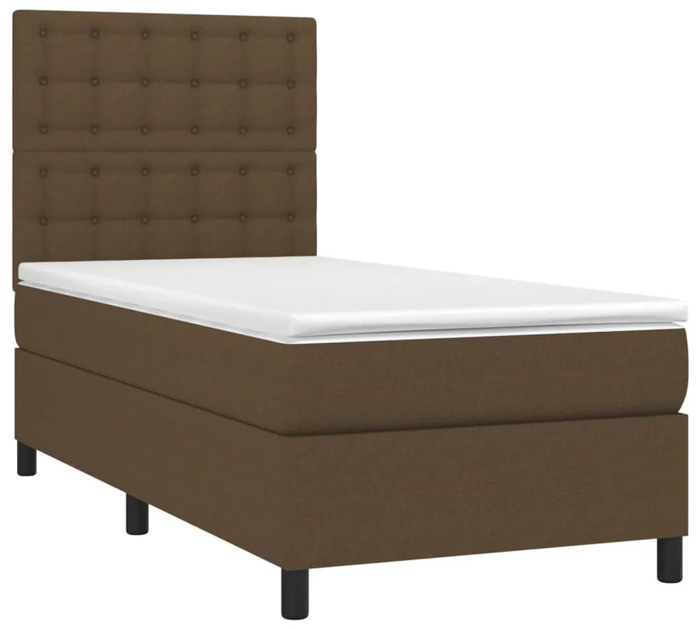 Letto a molle materasso e led marrone scuro 90x190cm in tessuto