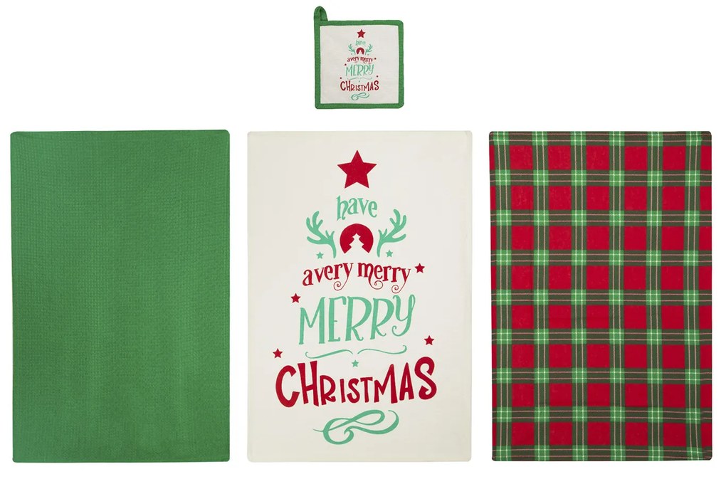 Set 3 strofinacci e presina Merry Christmas