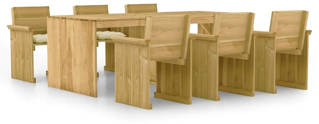 Set pranzo da giardino 7pz con cuscini legno di pino impregnato