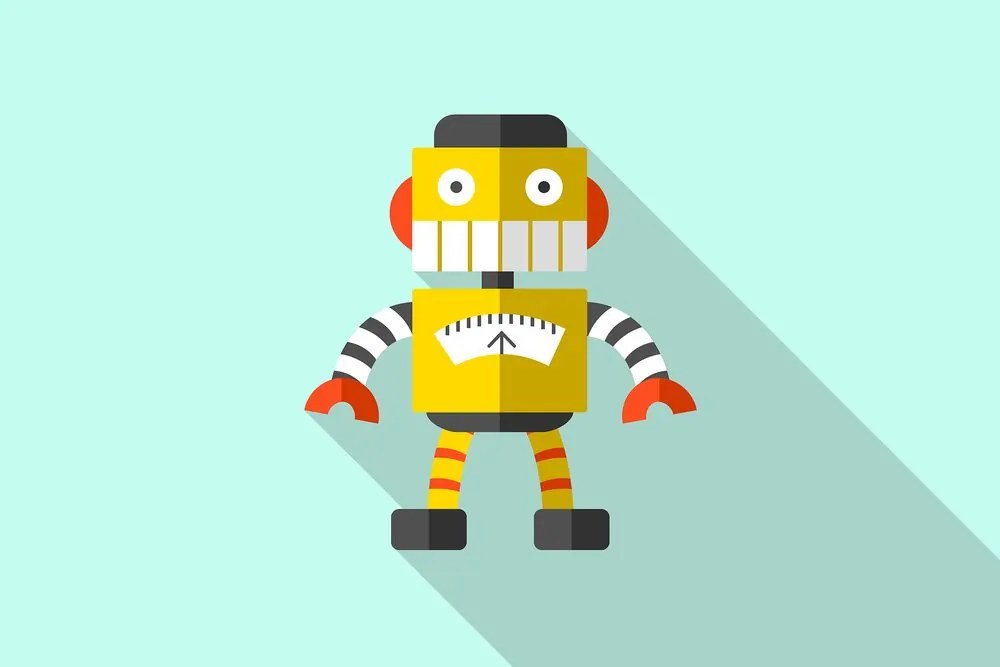 Stampa su tela – Robot giallo con sfondo blu