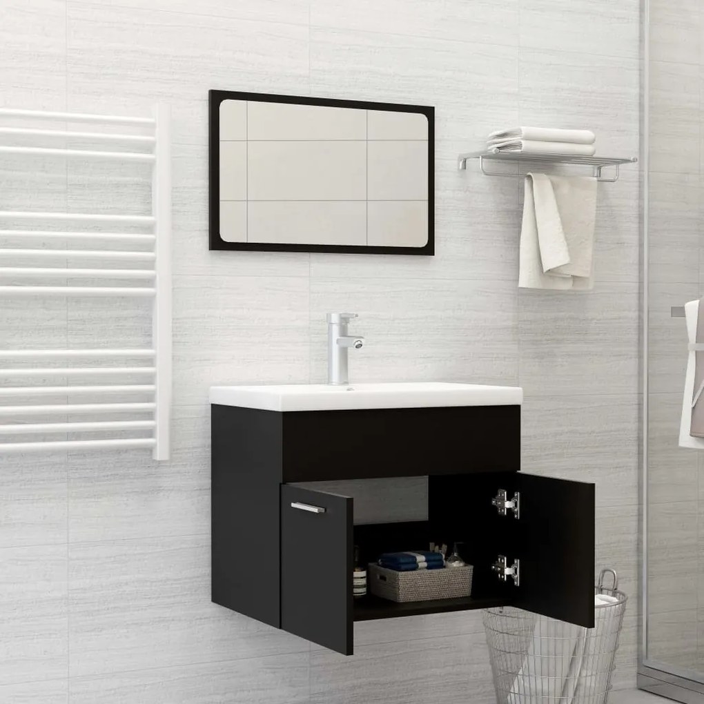 Set Mobili Da Bagno Nero İn Truciolato /