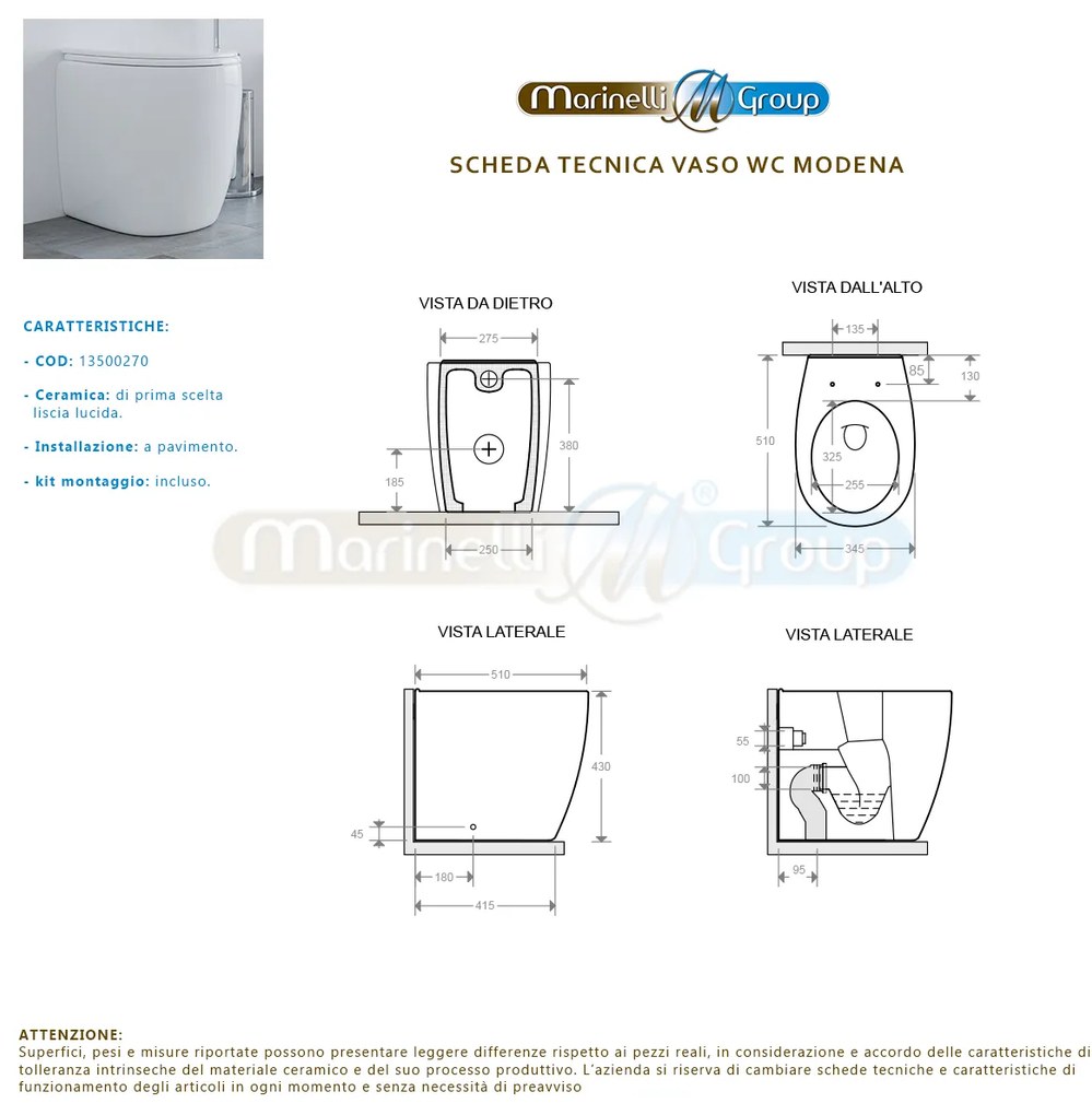 Sanitari Bidet e Vaso WC a terra filomuro coprivaso softclose Modena
