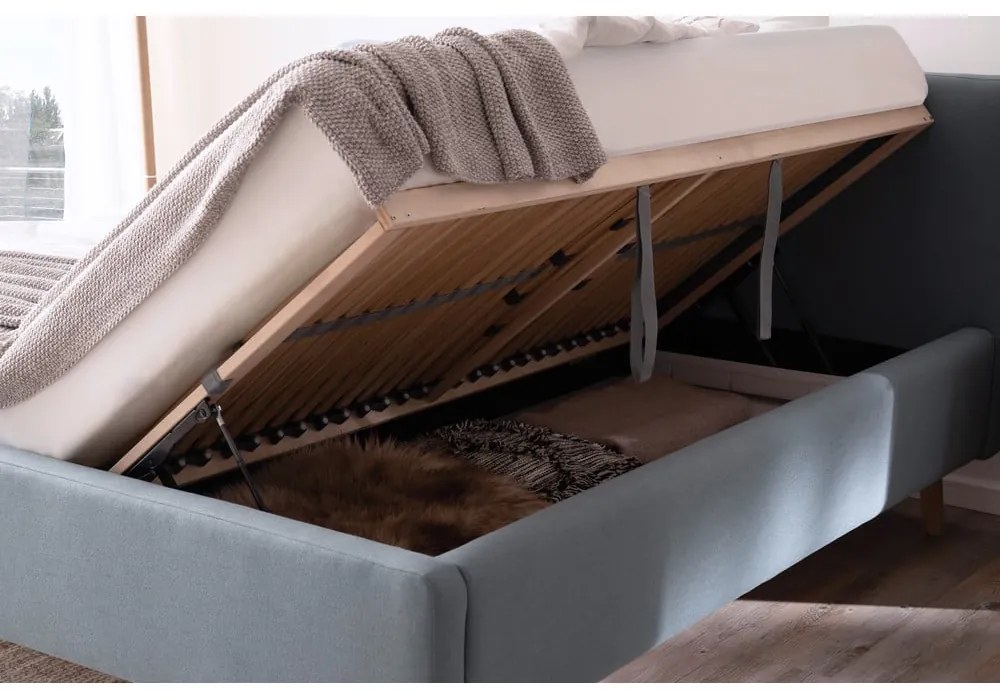 Letto matrimoniale imbottito blu polveroso con contenitore con rete inclusa 180x200 cm Mattis – Meise Möbel