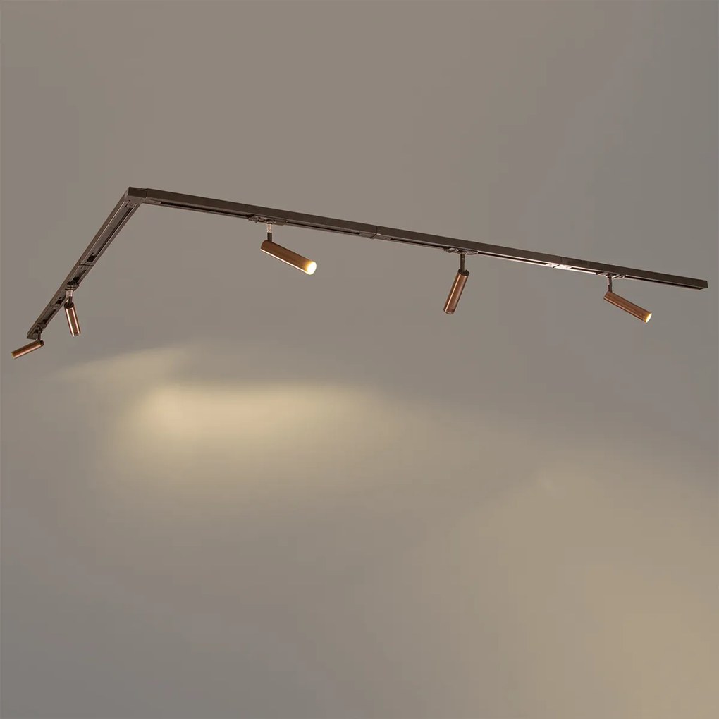 Sistema di illuminazione su binario moderno con 5 faretti bronzo scuro monofase - Iconic Ivy