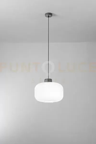 Lucerna sospensione ceramica e metallo bianco satinato + grigio scu...
