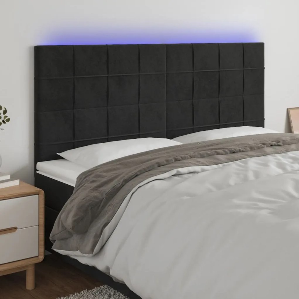 Testiera A Led Nera 180x5x118/128 Cm İn Velluto /