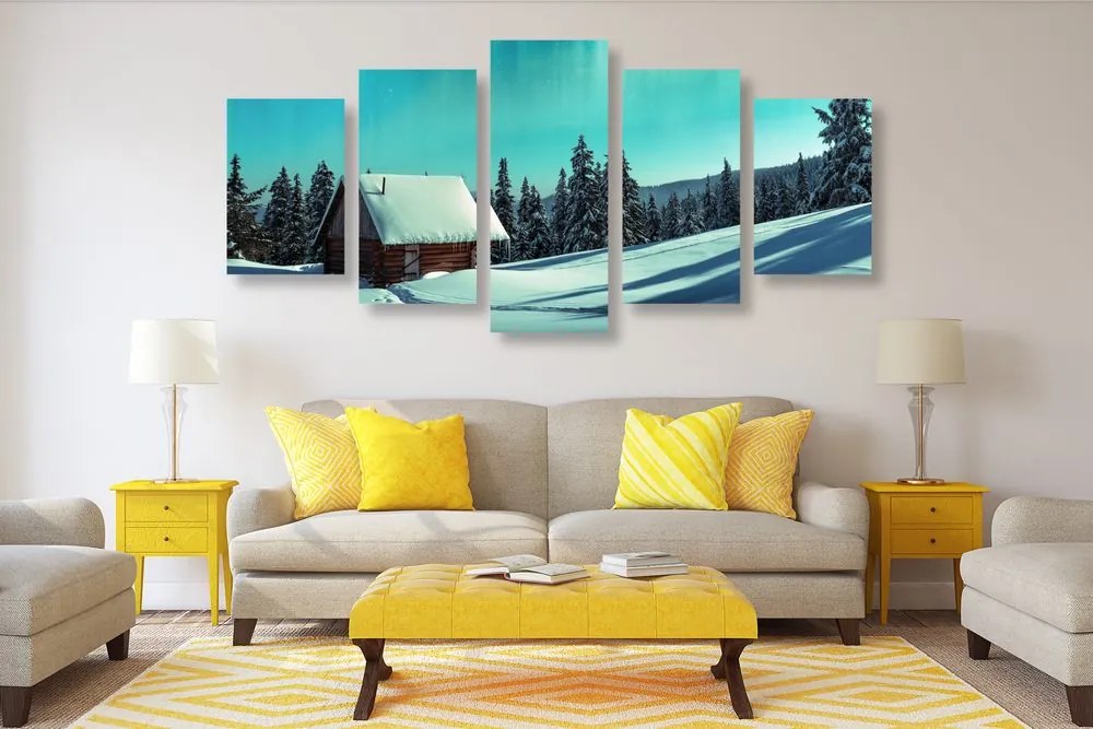 Quadri 5 pezzi – Paesaggio invernale fiabesco