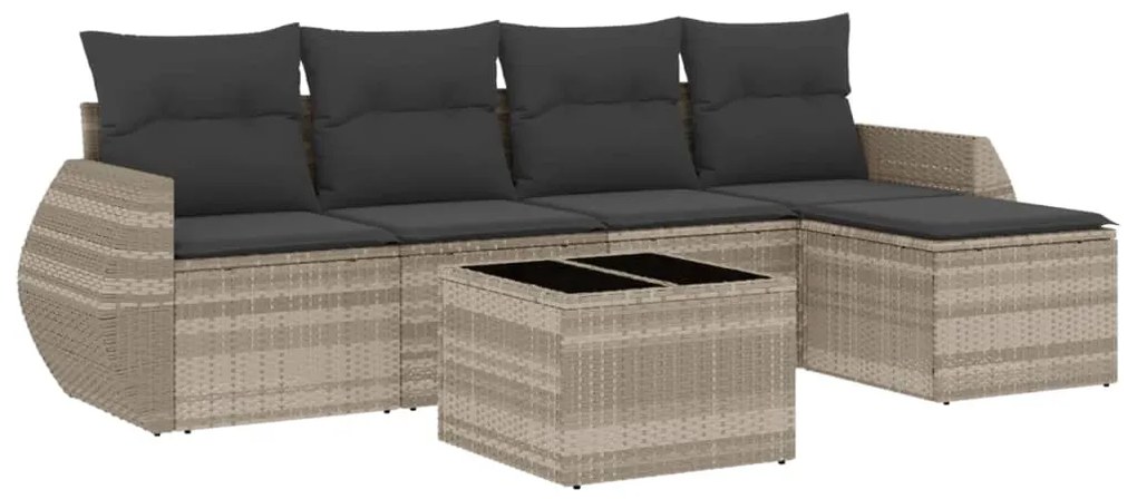 Set divano da giardino 6pz con cuscini grigio chiaro polyrattan