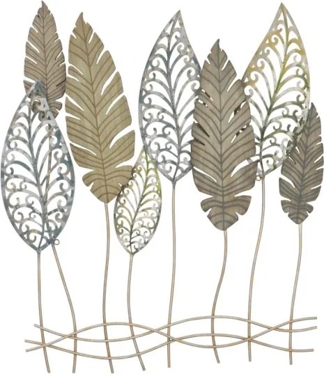 Pannello Decorativo In Ferro E Legno Foglie 75x2,5x87 Cm Oro E Argento Ver.C