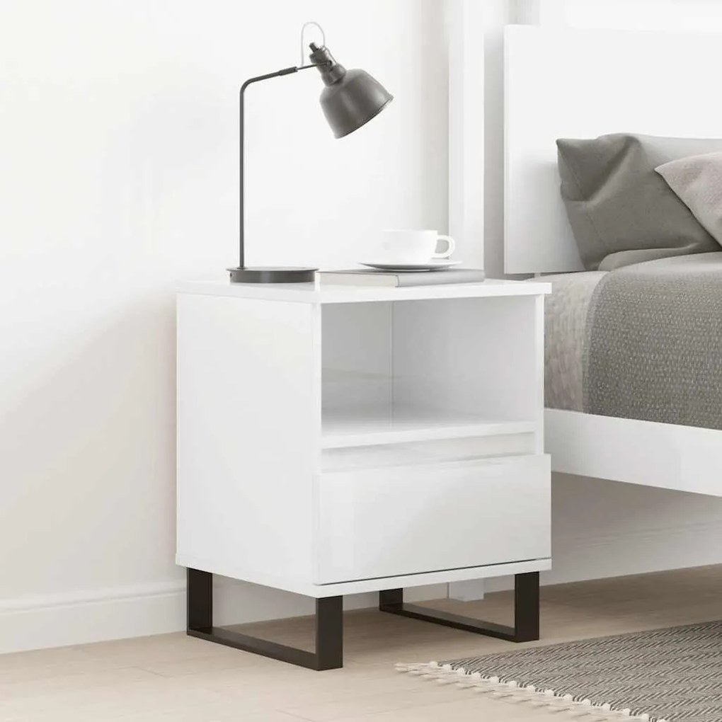 Comodino Bianco Lucido 40x35x50 Cm İn Legno Multistrato /