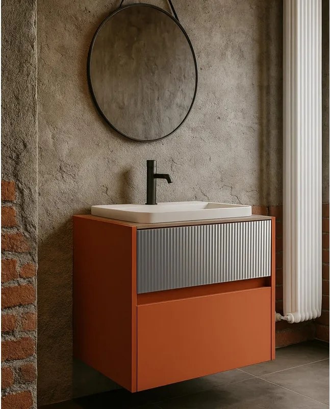 Mobile da bagno sospeso sotto lavabo Niwa 2 cassetti L 59.5 x H 50 x P 45.5 cm paprika e grigio cannettato