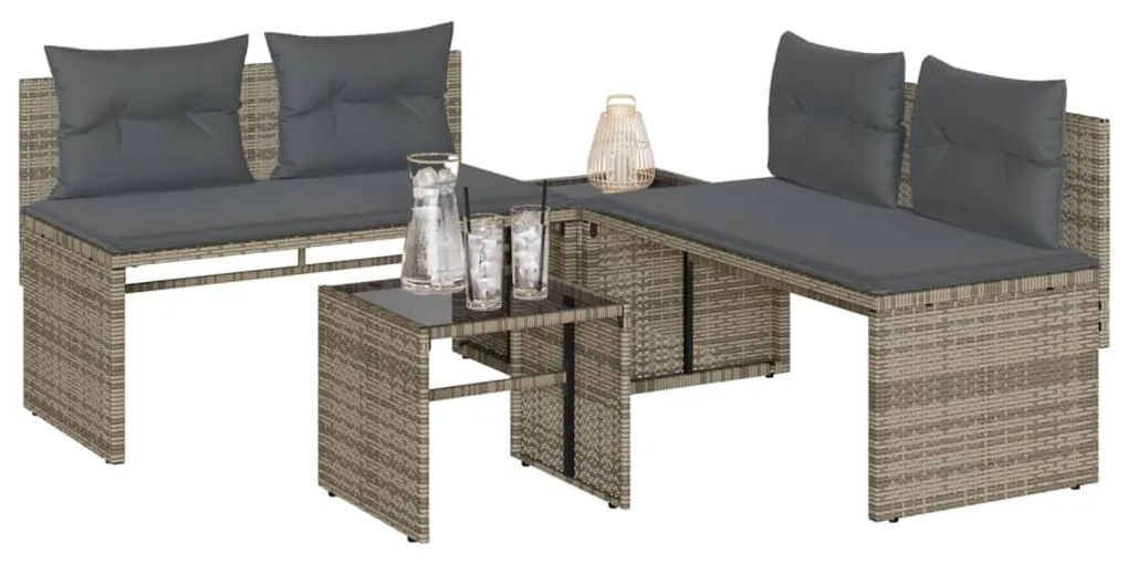 Set divani da giardino 4 pz con cuscini in polyrattan grigio