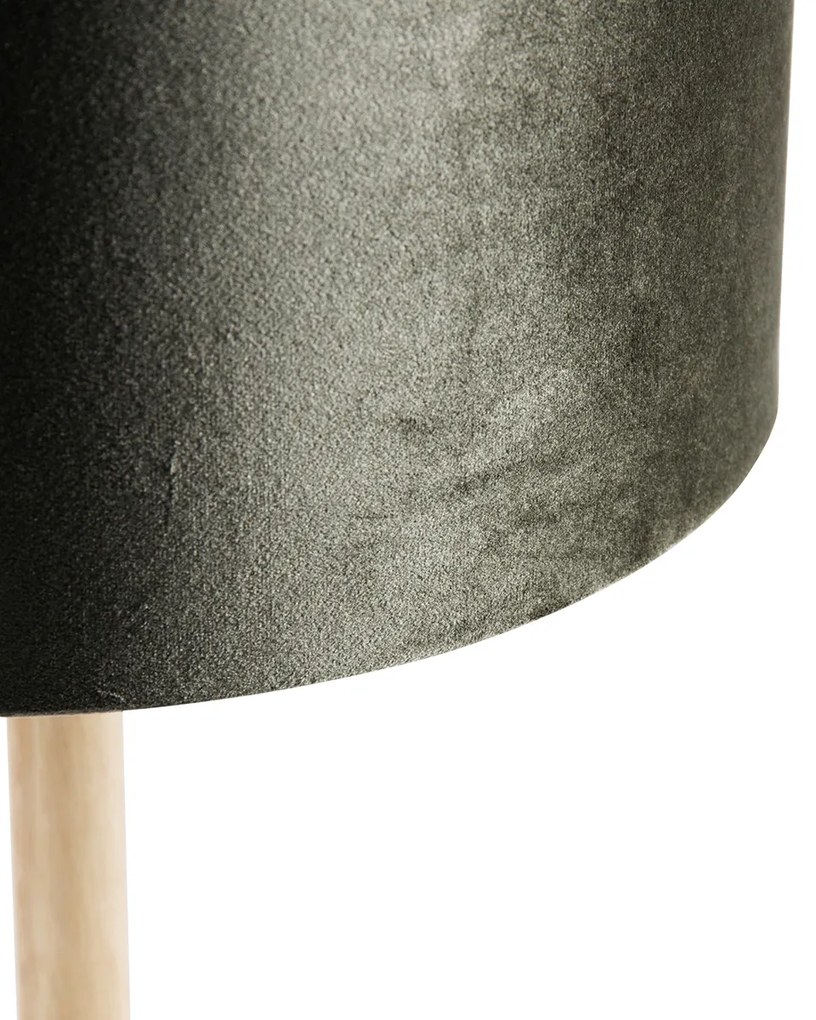 Lampada da tavolo in legno con paralume in velluto verde 35 cm - Mels