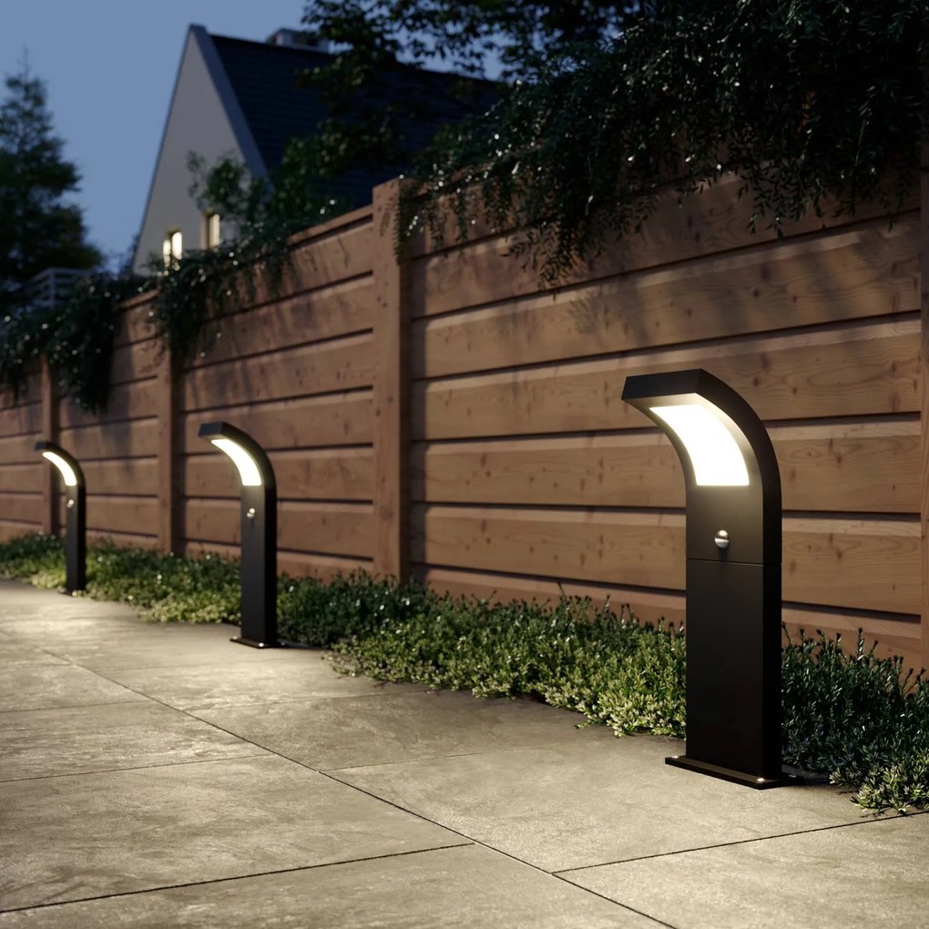Arcchio lampione a LED Advik, 60 cm, antracite, sensore, IP54 Advik, Nero, Alluminio, Moderno