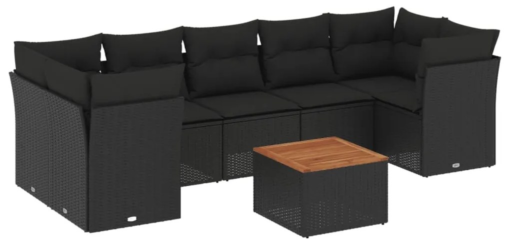 Set Divani da Giardino con Cuscini 8 pz Nero in Polyrattan