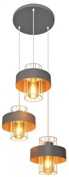 Lampadario a sospensione con filo VOLTA 3xE27/15W/230V diametro 42 cm grigio