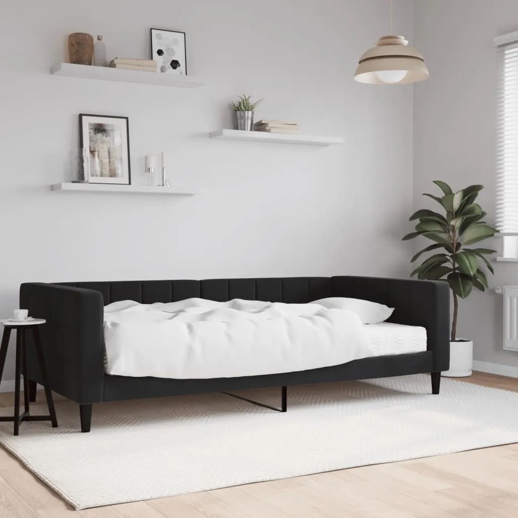 Divano Letto Con Materasso Nero 100x200 Cm İn Velluto /