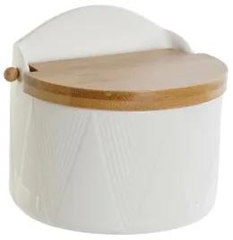 Portasale con Coperchio DKD Home Decor Bianco Naturale Bambù Porcellana 12 x 10 x 11 cm