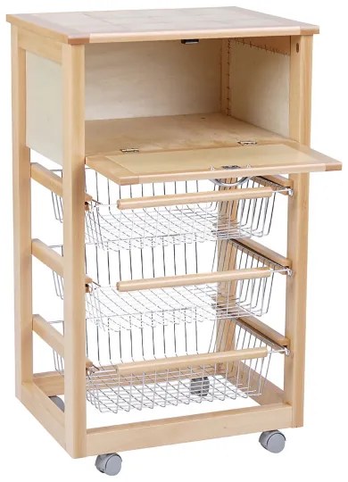 Carrello in legno portapane con cesti portafrutta LANDHELL Naturale