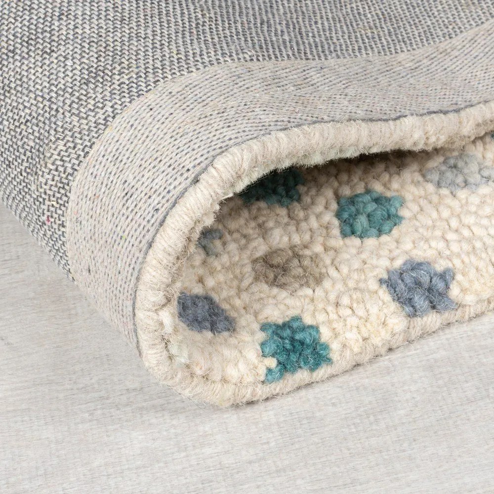 Tappeto blu/beige in lana tessuto a mano 200x290 cm Eloise Patchwork – Flair Rugs