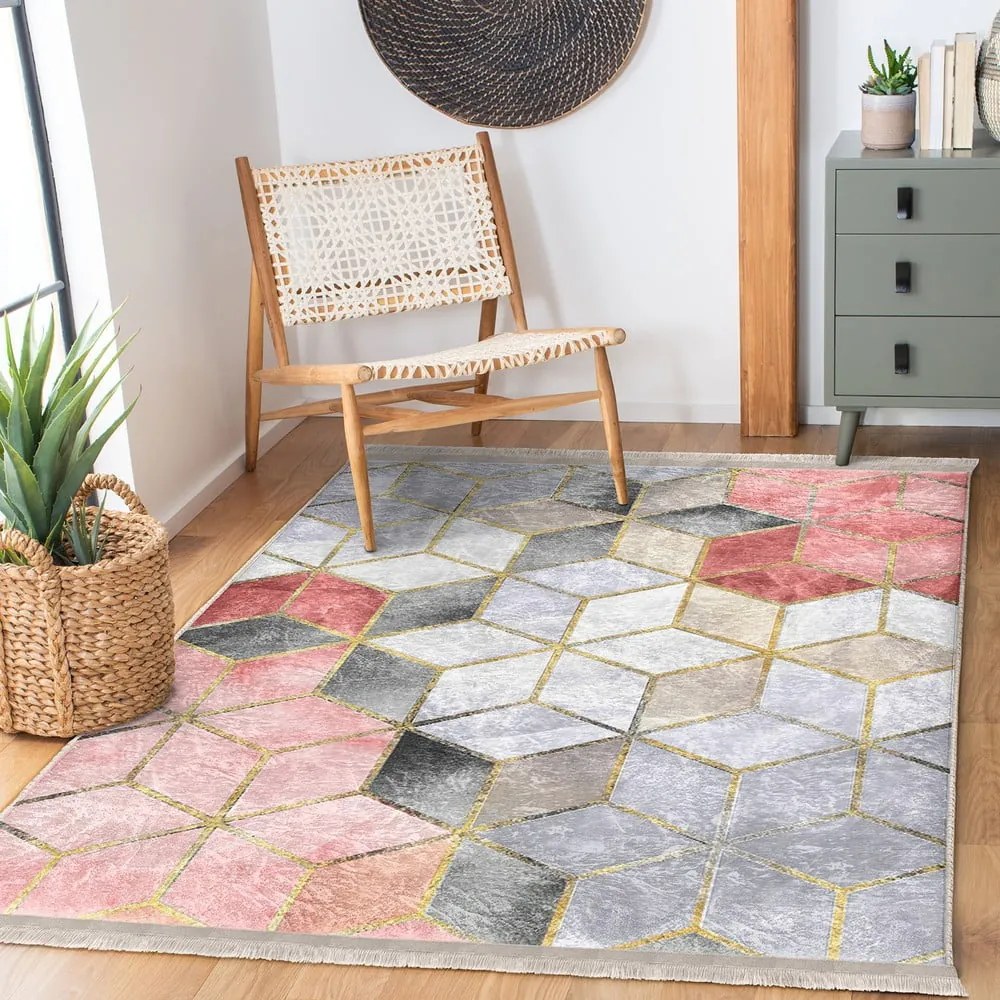 Tappeto lavabile grigio e rosa 120x180 cm Optic - Mila Home