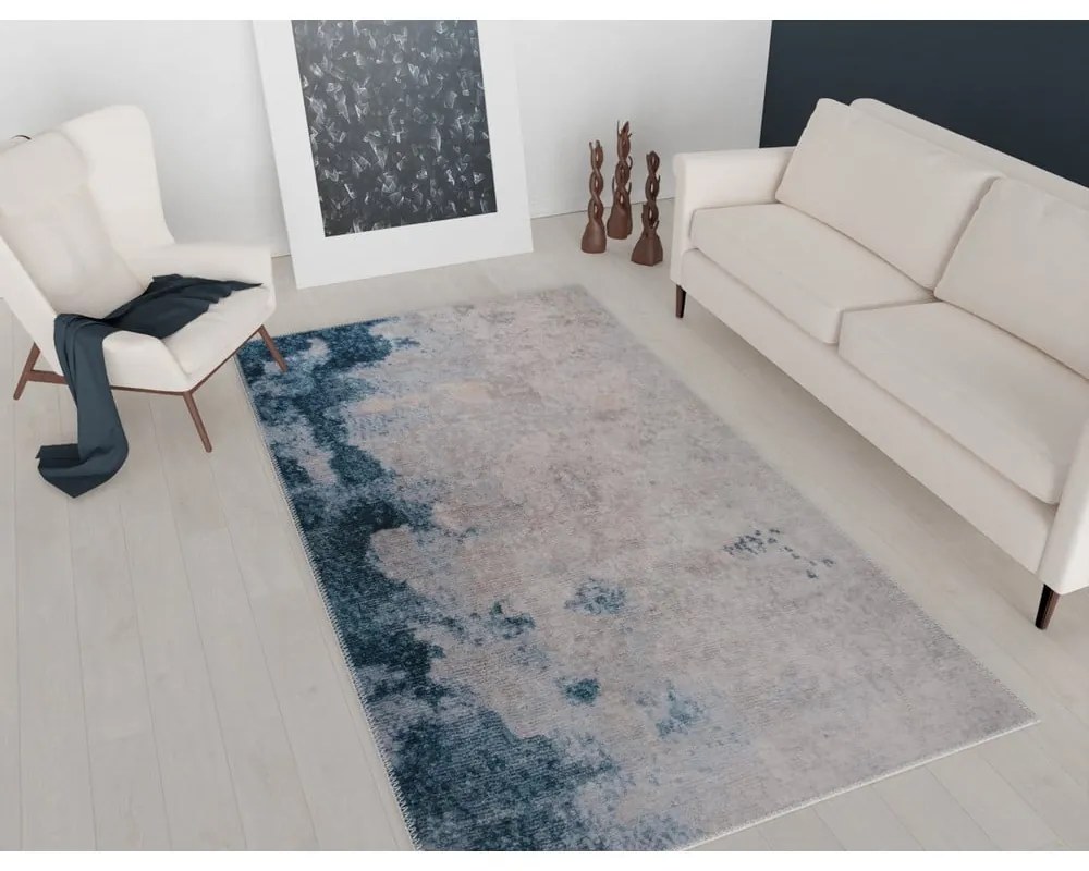 Tappeto lavabile blu e crema 200x80 cm - Vitaus