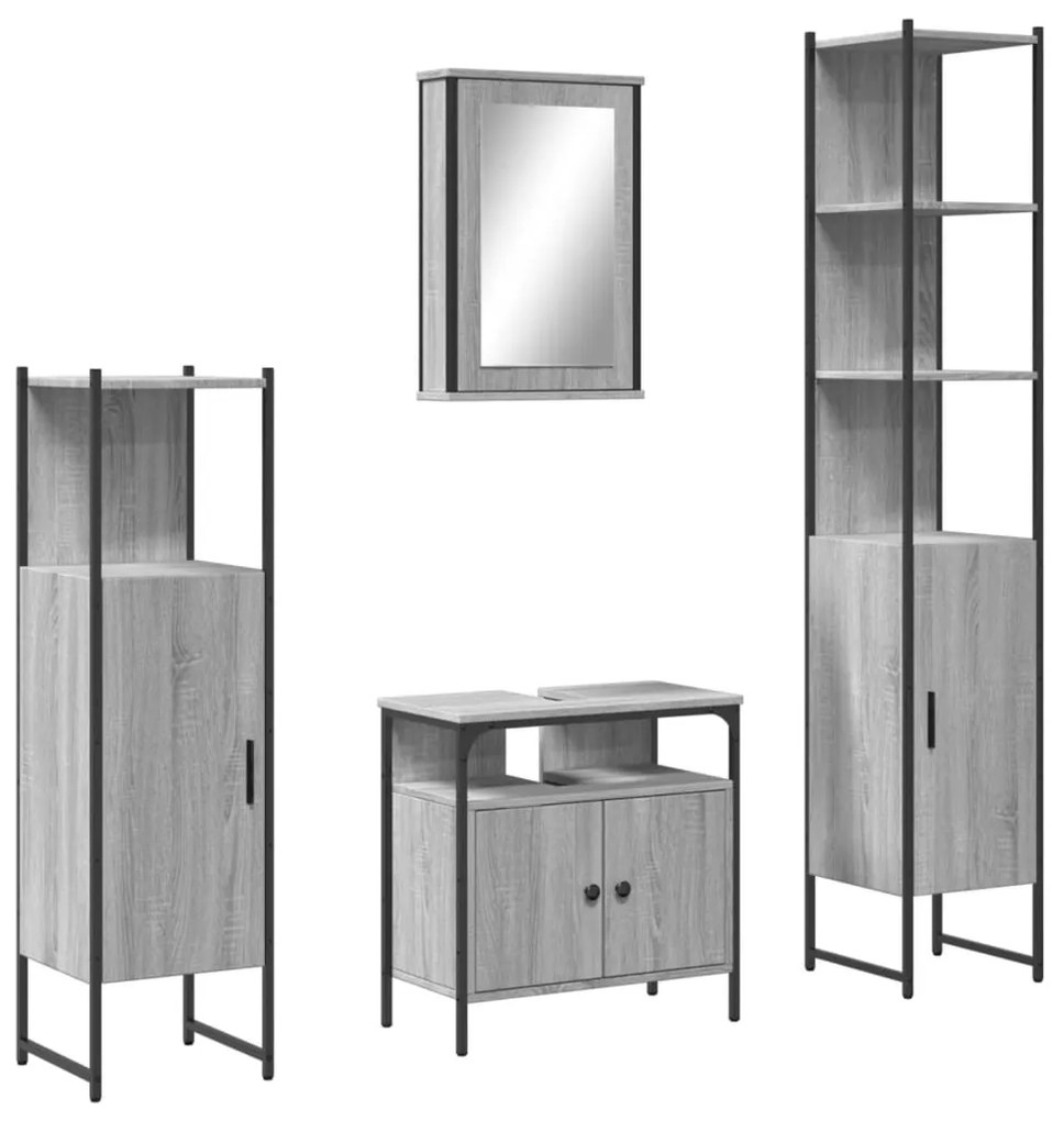 Set mobili da bagno 4 pz grigio sonoma in legno multistrato