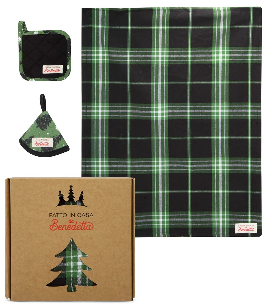 Set presine e strofinaccio Fatto in casa da Benedetta verde tartan