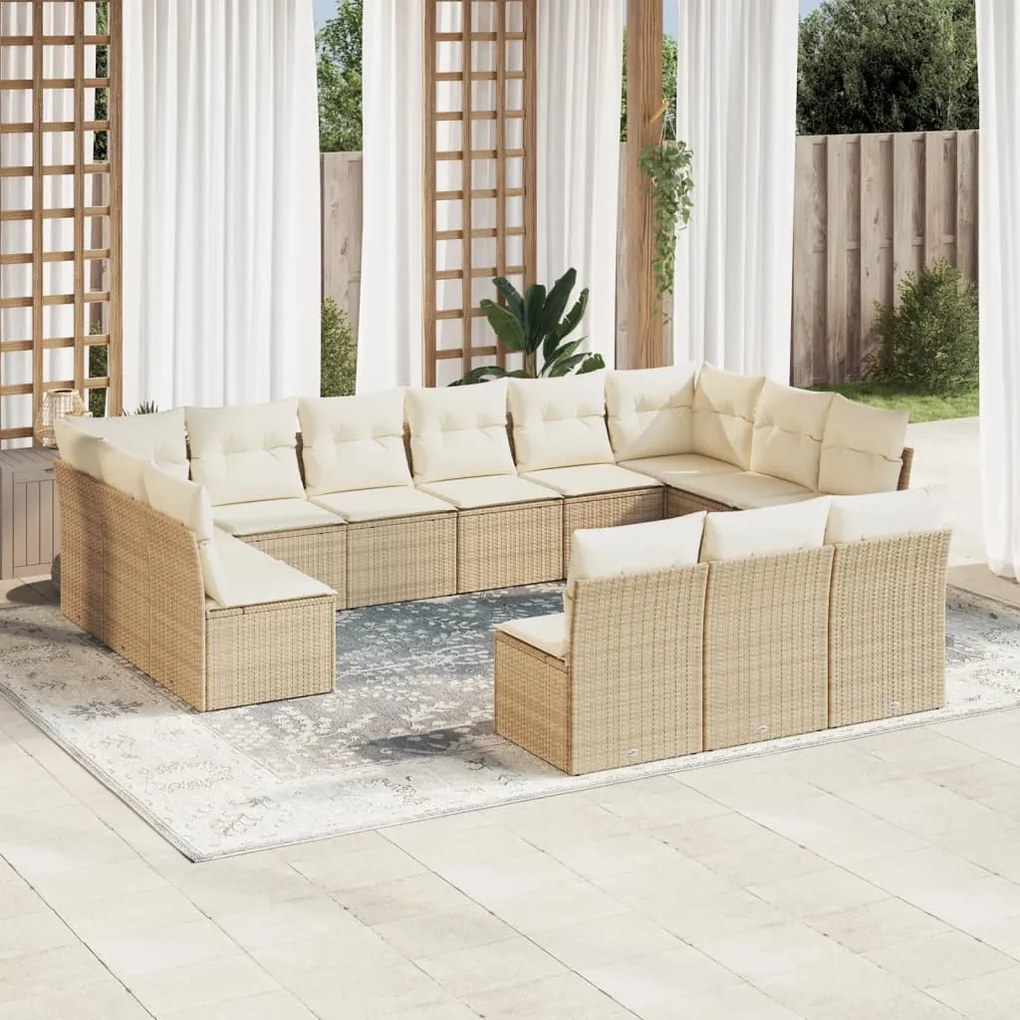 Set divano da giardino 13 pz con cuscini beige in polyrattan