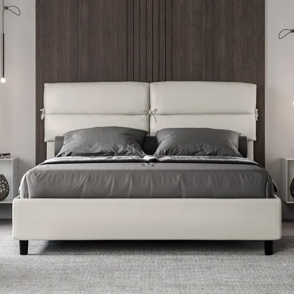 Letto contenitore imbottito 160x210 similpelle bianco Nandy