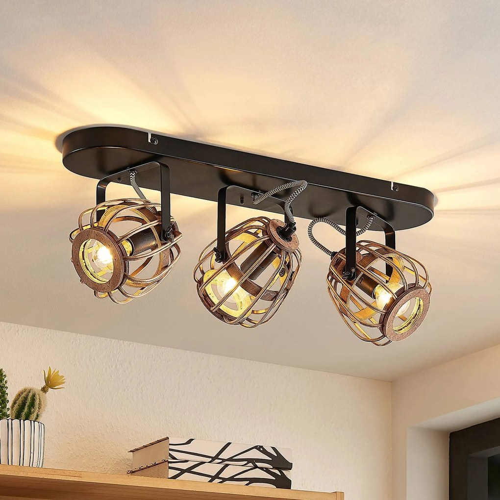 Lindby fatto da soffitto Bominio, 54 cm, a 3 luci, legno, rattan